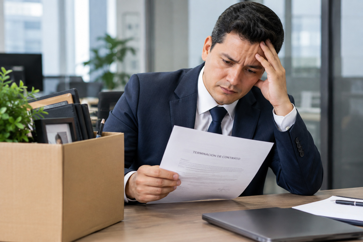 Trabajador preocupado tras recibir una carta de despido